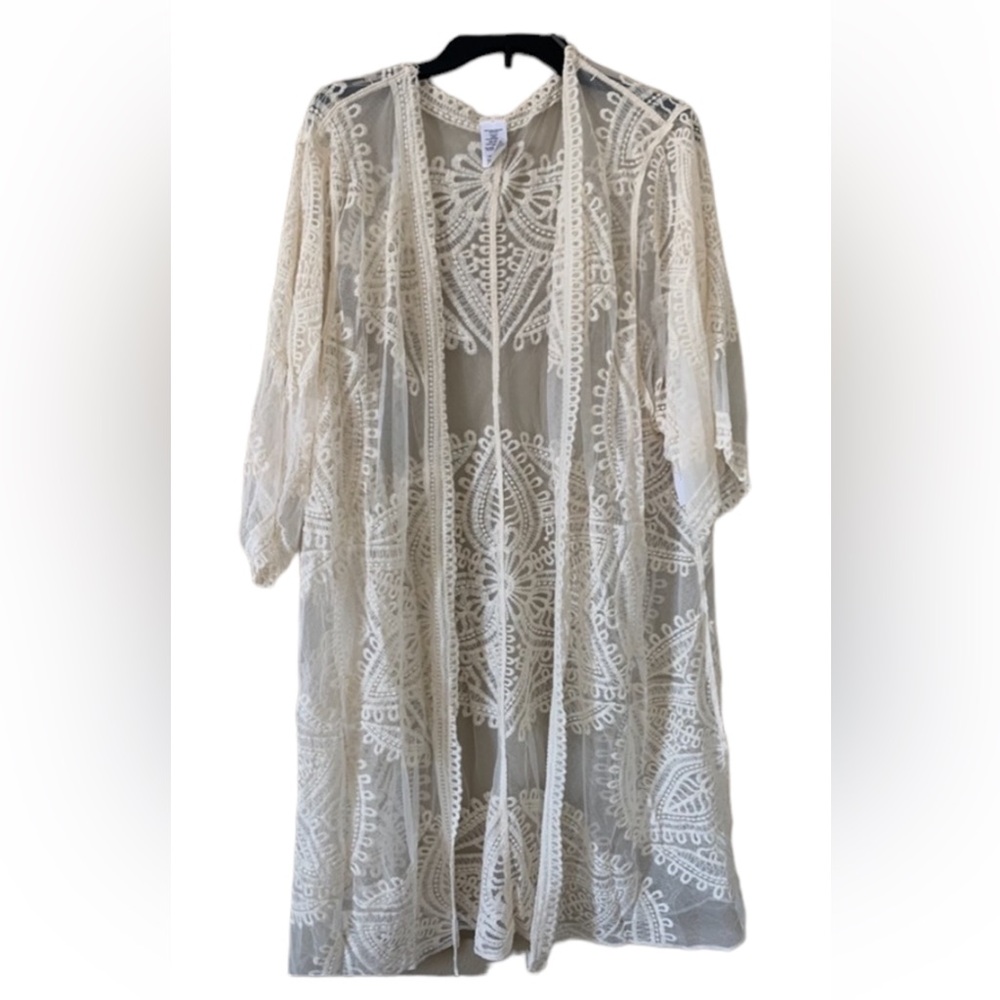 Women’s White Lace Long Cover Up Kimono SIZE XXL NWOT